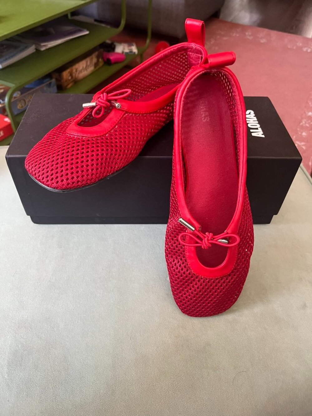 Alohas Rosalind Red Mesh Ballet Flats - Picture 2 of 3